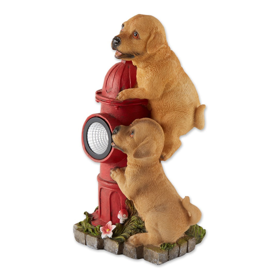 Dogs And Fire Hydrant Solar Statue 