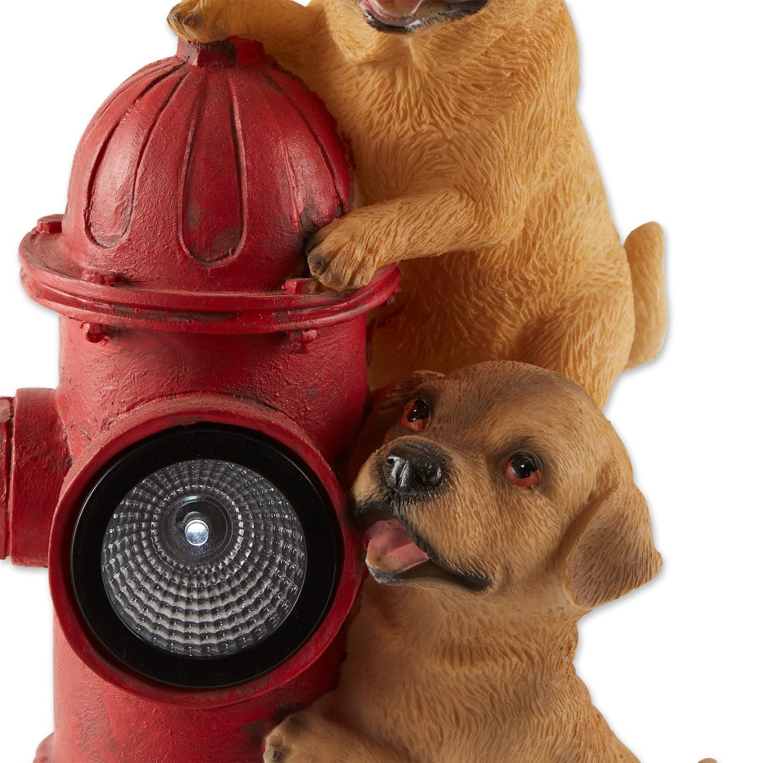 Dogs And Fire Hydrant Solar Statue 