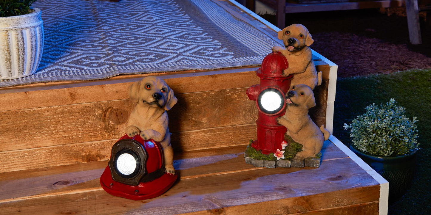 Dogs And Fire Hydrant Solar Statue 