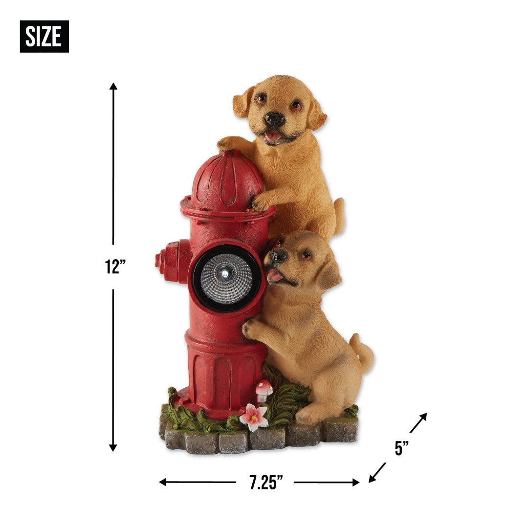 Dogs And Fire Hydrant Solar Statue 