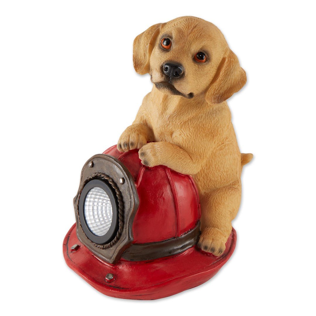 Dog And Fire Helmet Solar Statue 