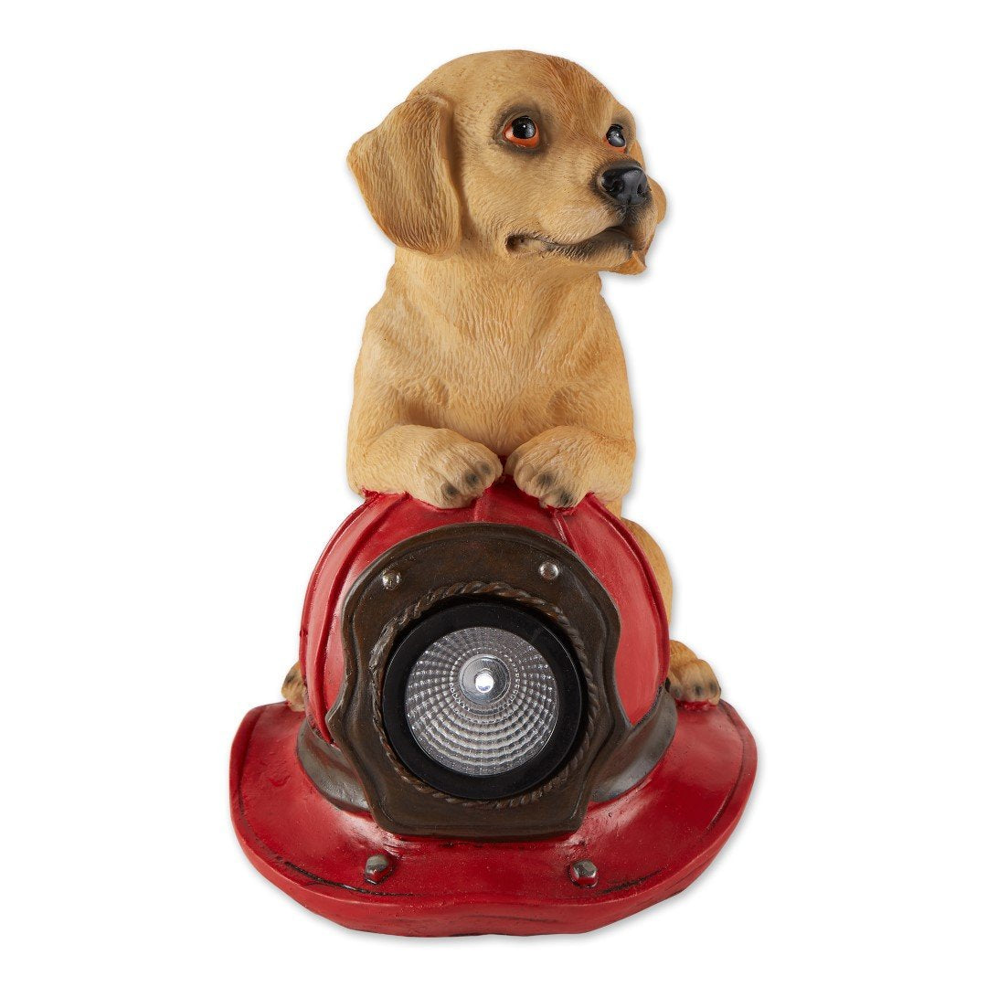 Dog And Fire Helmet Solar Statue 