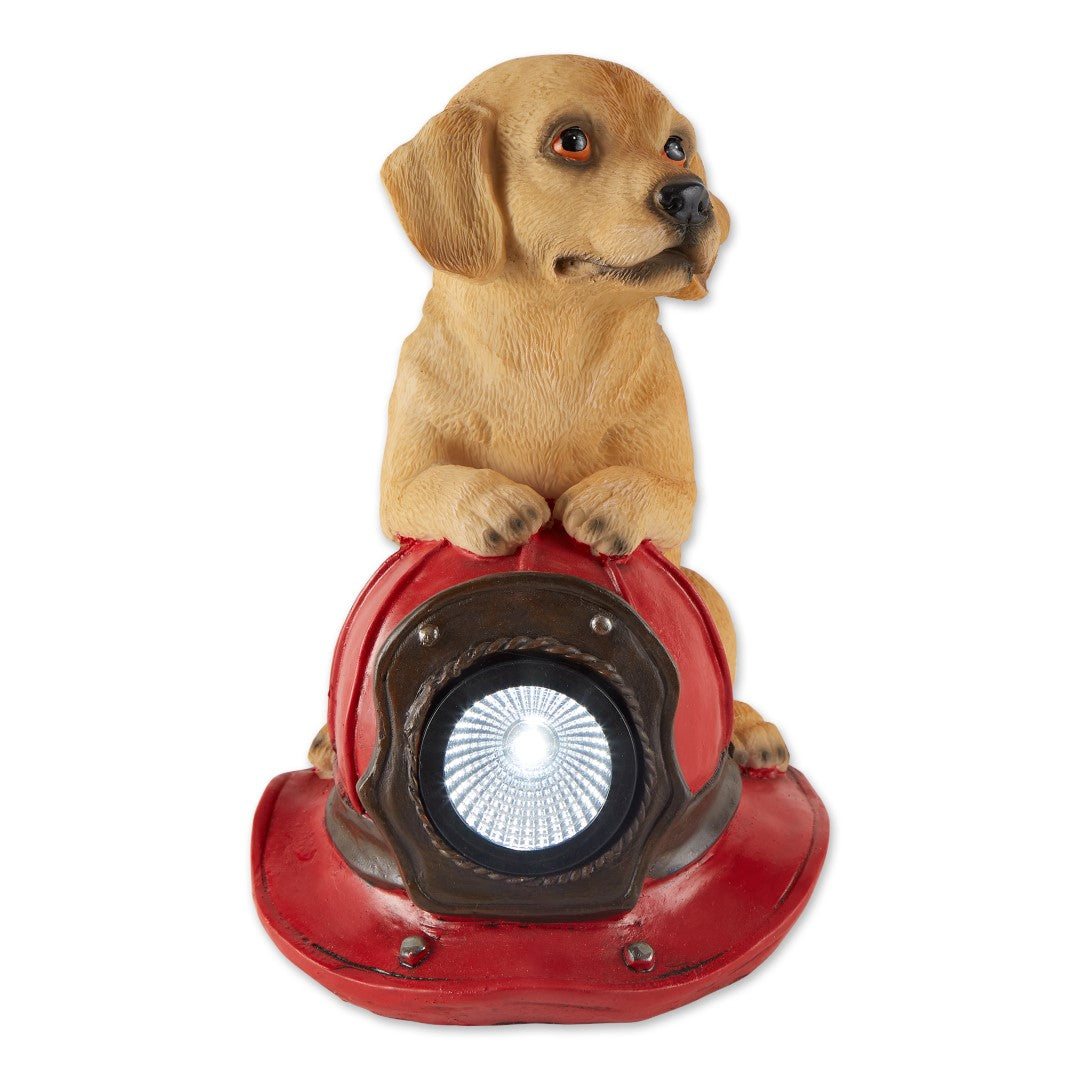 Dog And Fire Helmet Solar Statue 