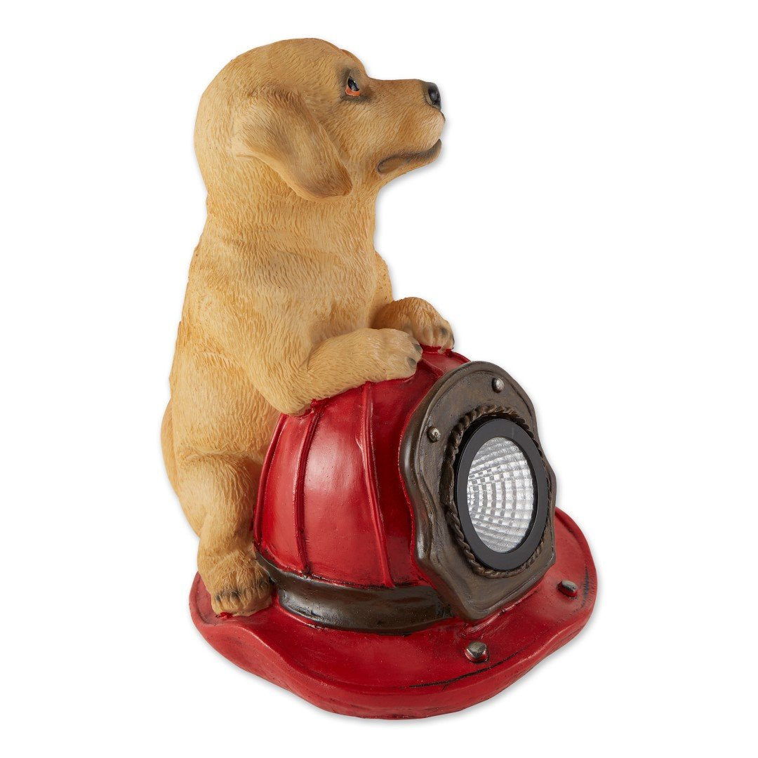 Dog And Fire Helmet Solar Statue 