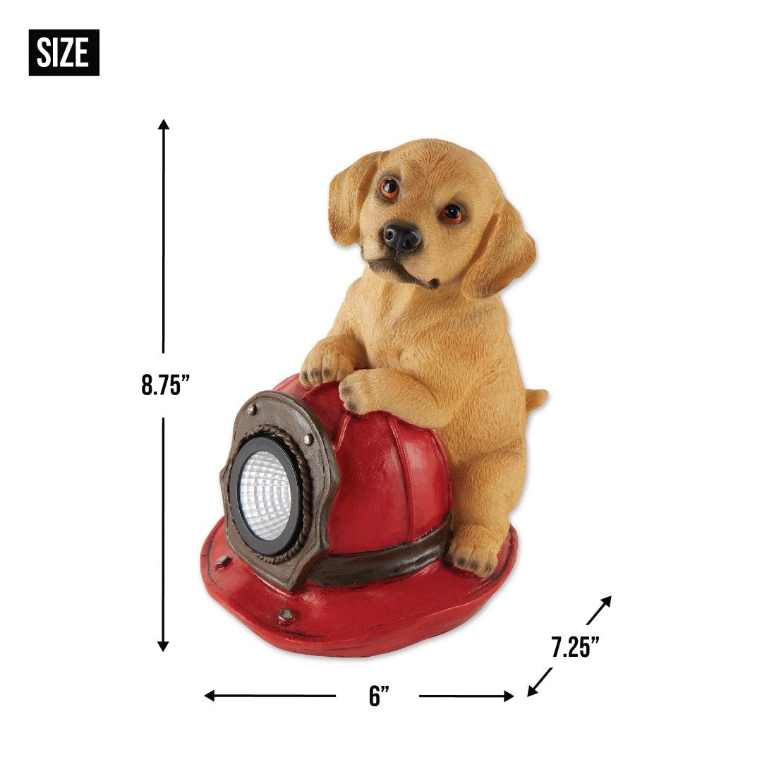 Dog And Fire Helmet Solar Statue 