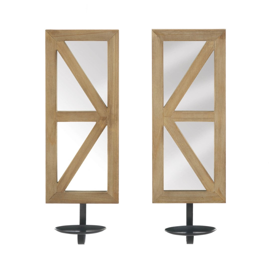 Mirrored Wood Candle Sconce Set 