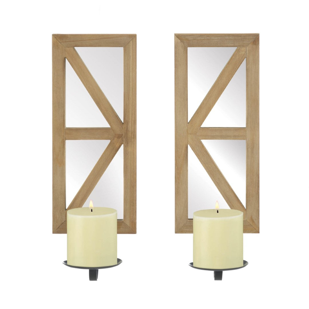 Mirrored Wood Candle Sconce Set 