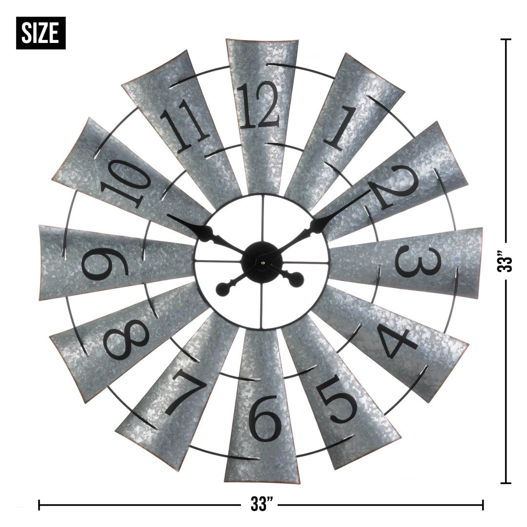 Galvanized Windmill Wall Clock 