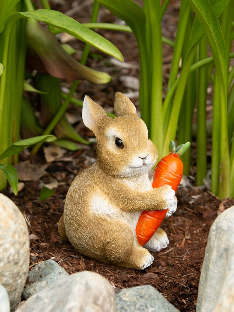 Bunny Hugging Carrot Garden Figurine 