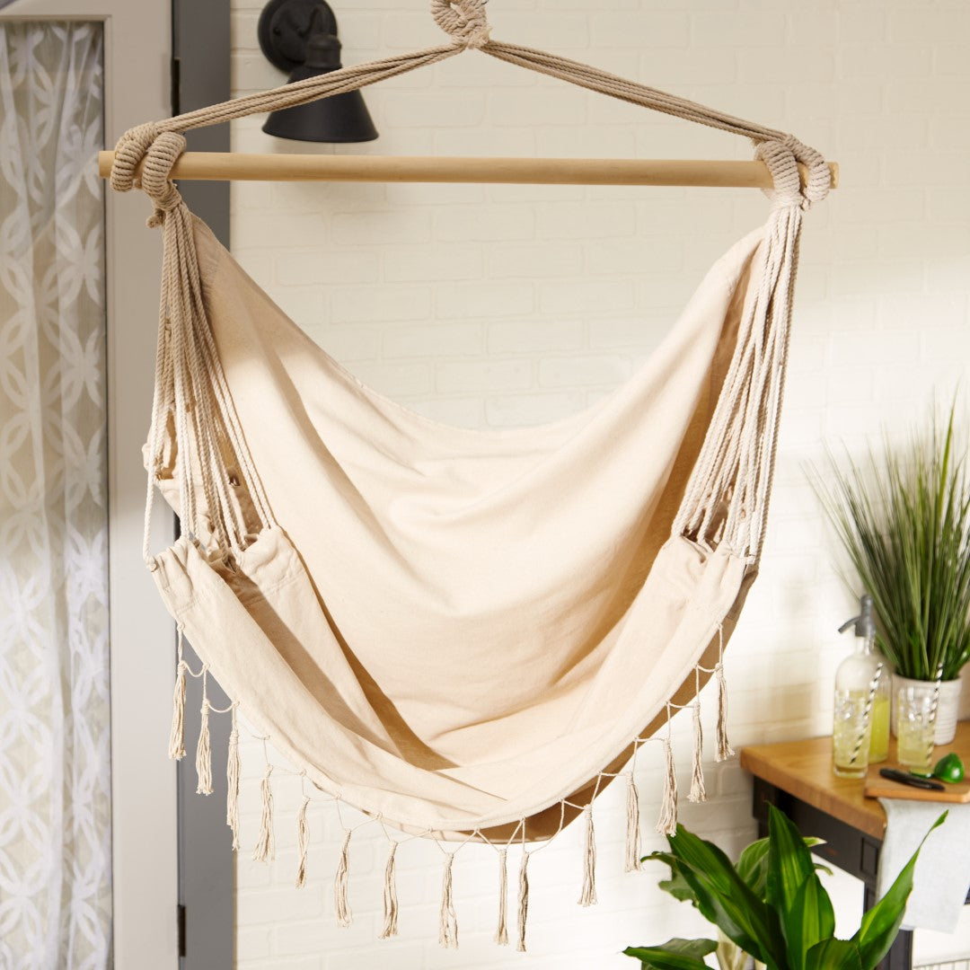 Natural Hammock Chair With Fringe Trim 