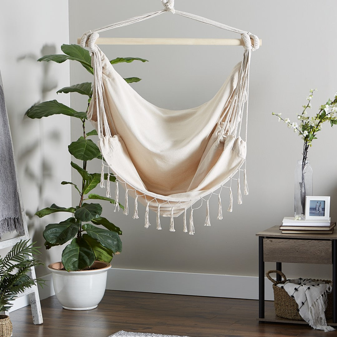 Natural Hammock Chair With Fringe Trim 