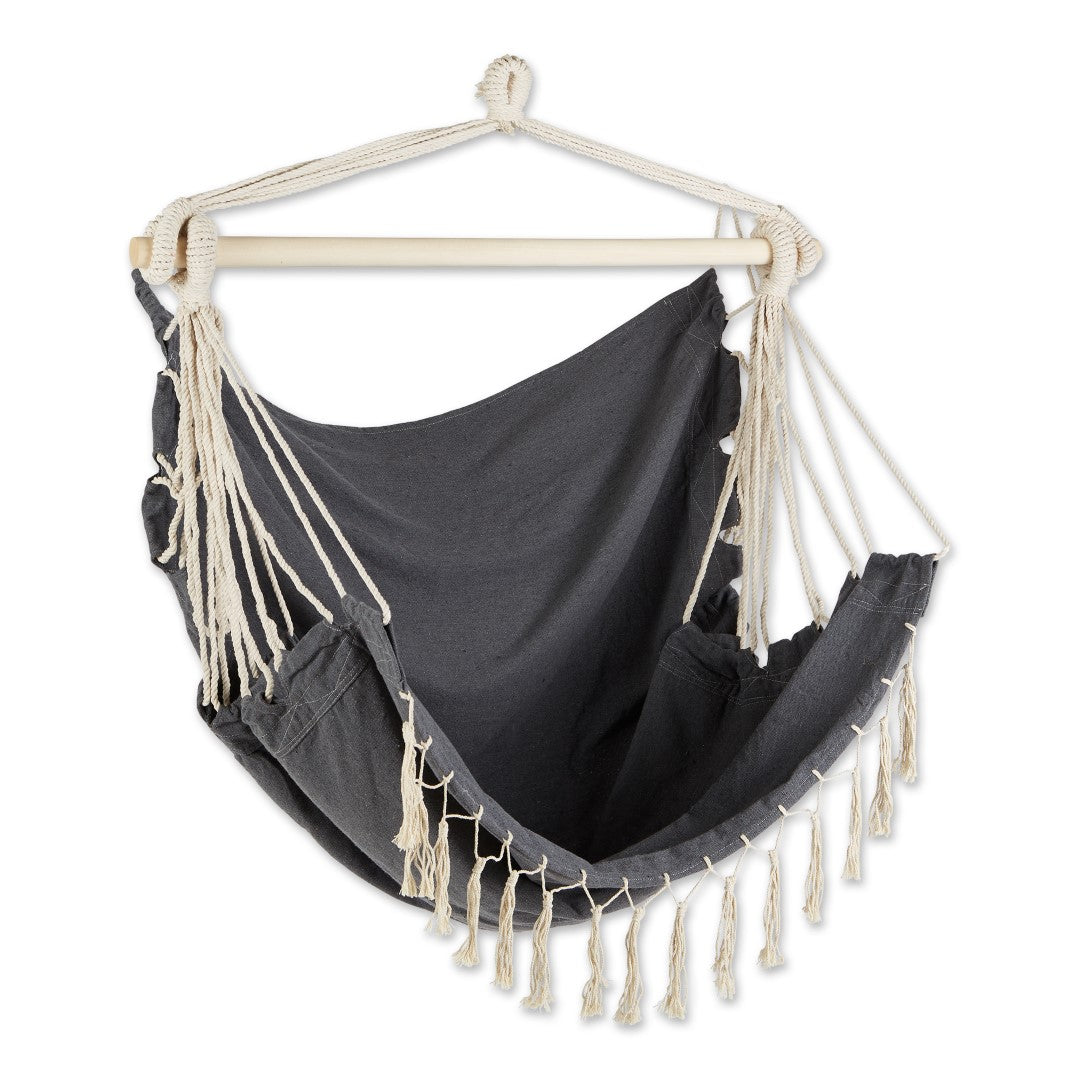 Gray Hammock Chair With Fringe Trim 