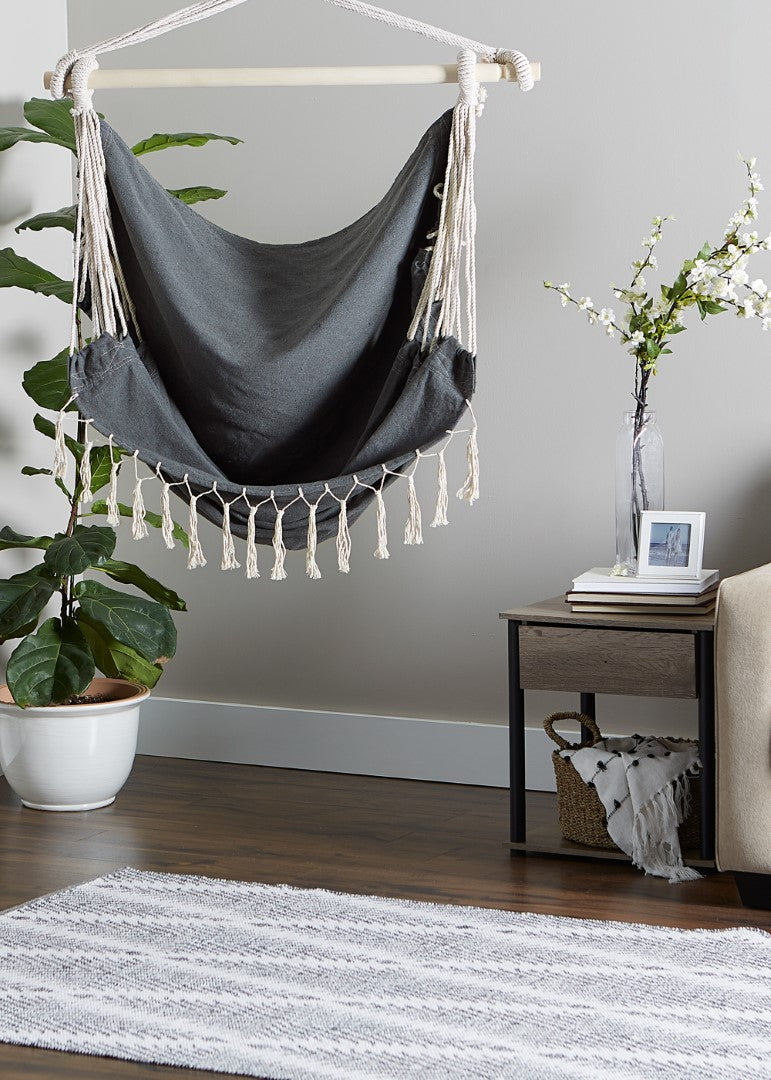 Gray Hammock Chair With Fringe Trim 