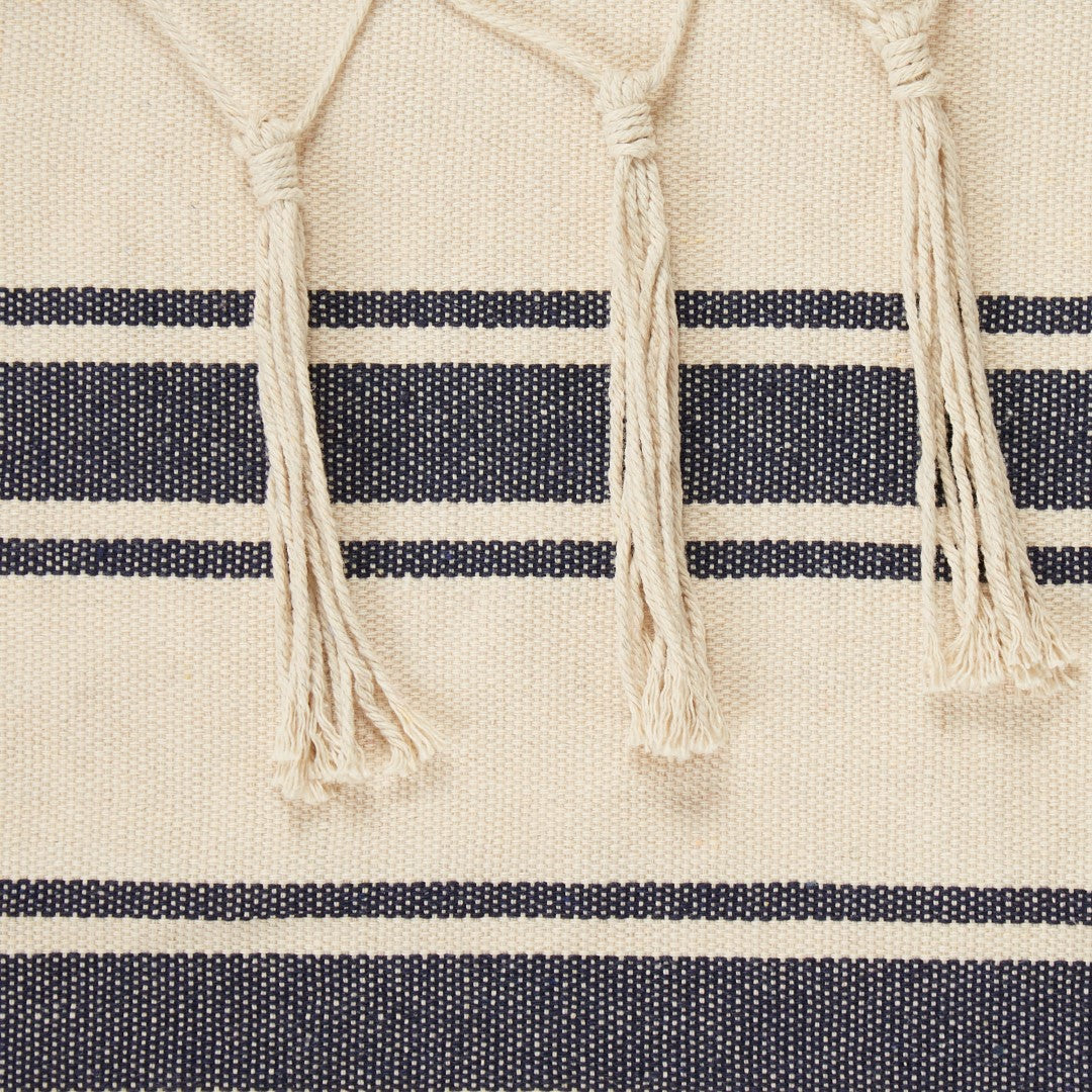 Blue And Cream Ticking Stripe Hammock Chair With Fringe Trim 