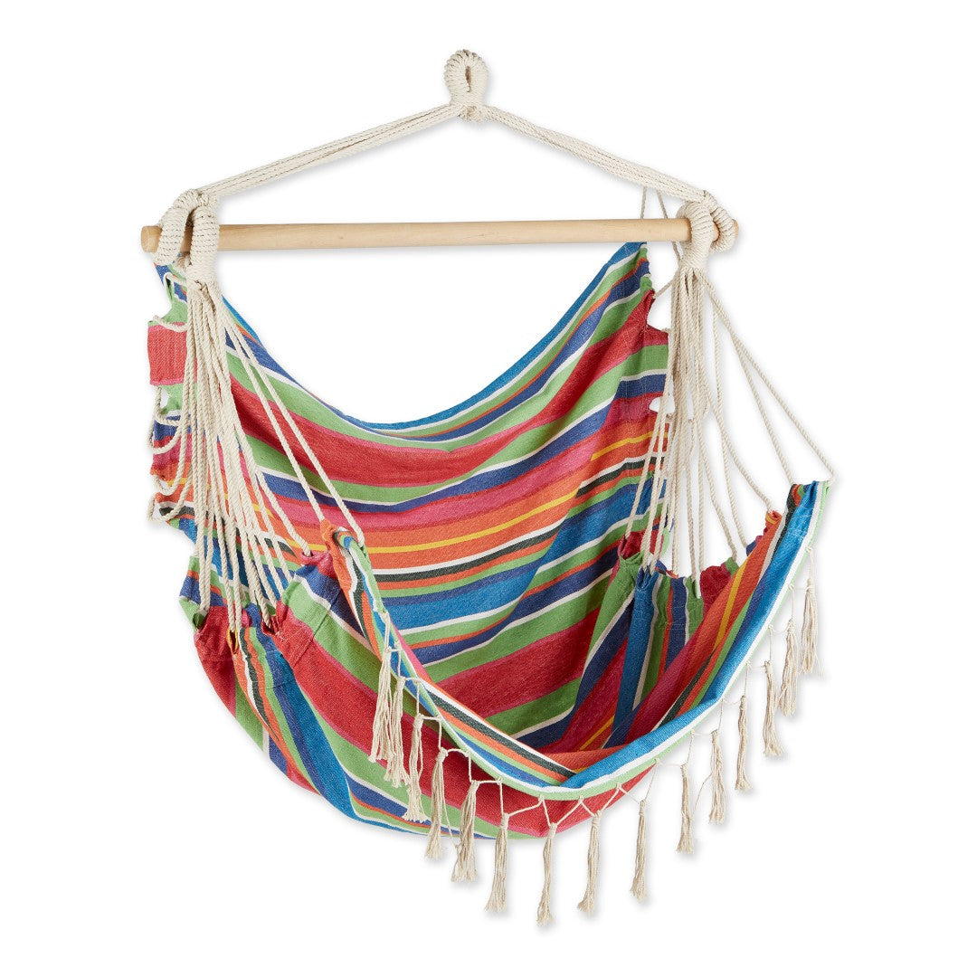 Summer Stripe Hammock Chair With Fringe Trim 