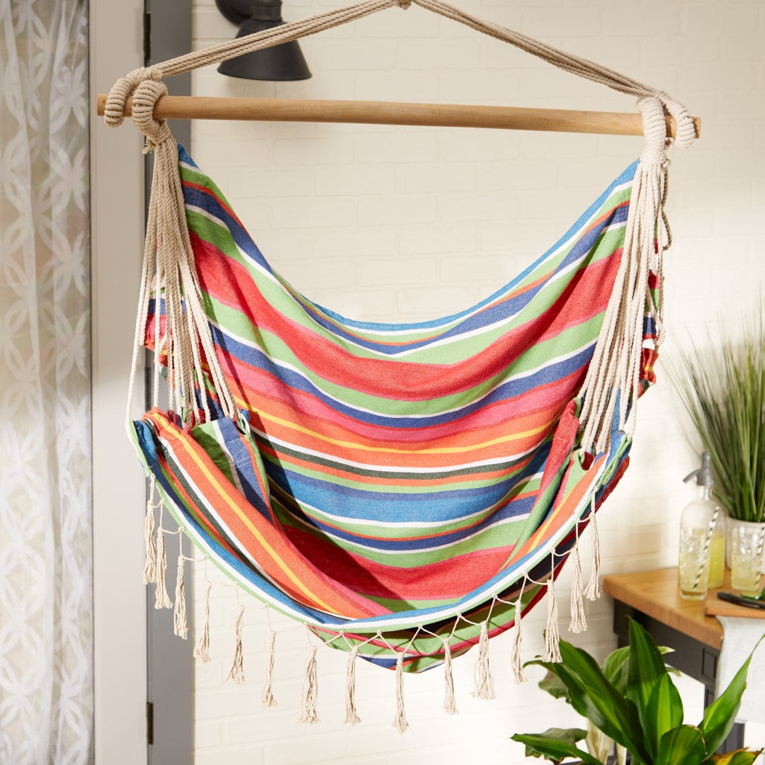 Summer Stripe Hammock Chair With Fringe Trim 