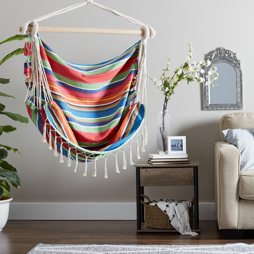 Summer Stripe Hammock Chair With Fringe Trim 