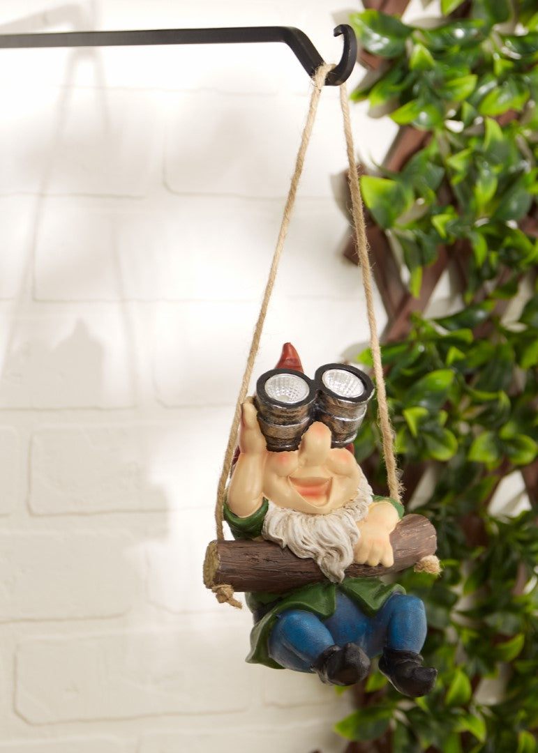 Hanging Binoculars Solar Gnome Figurine 