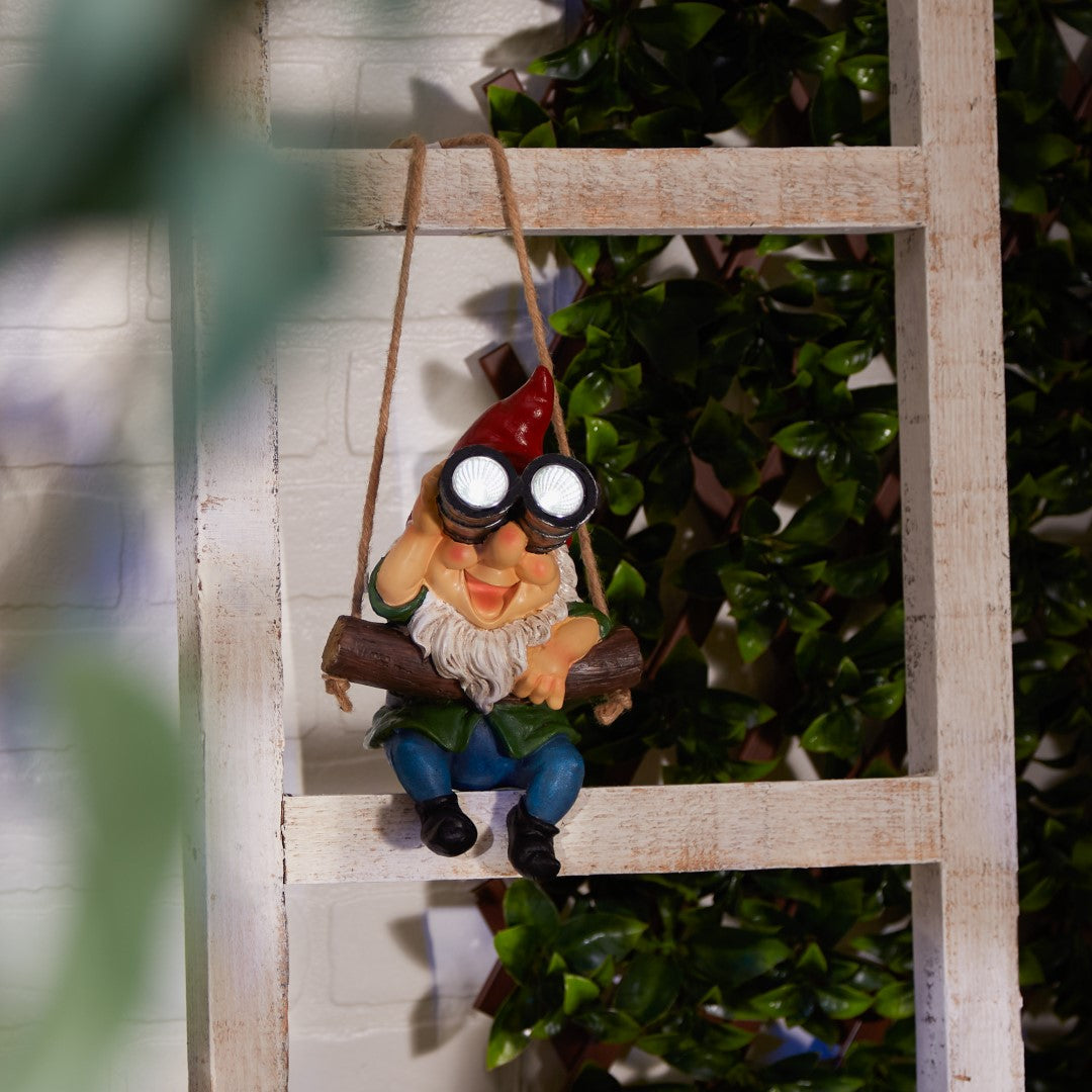 Hanging Binoculars Solar Gnome Figurine 