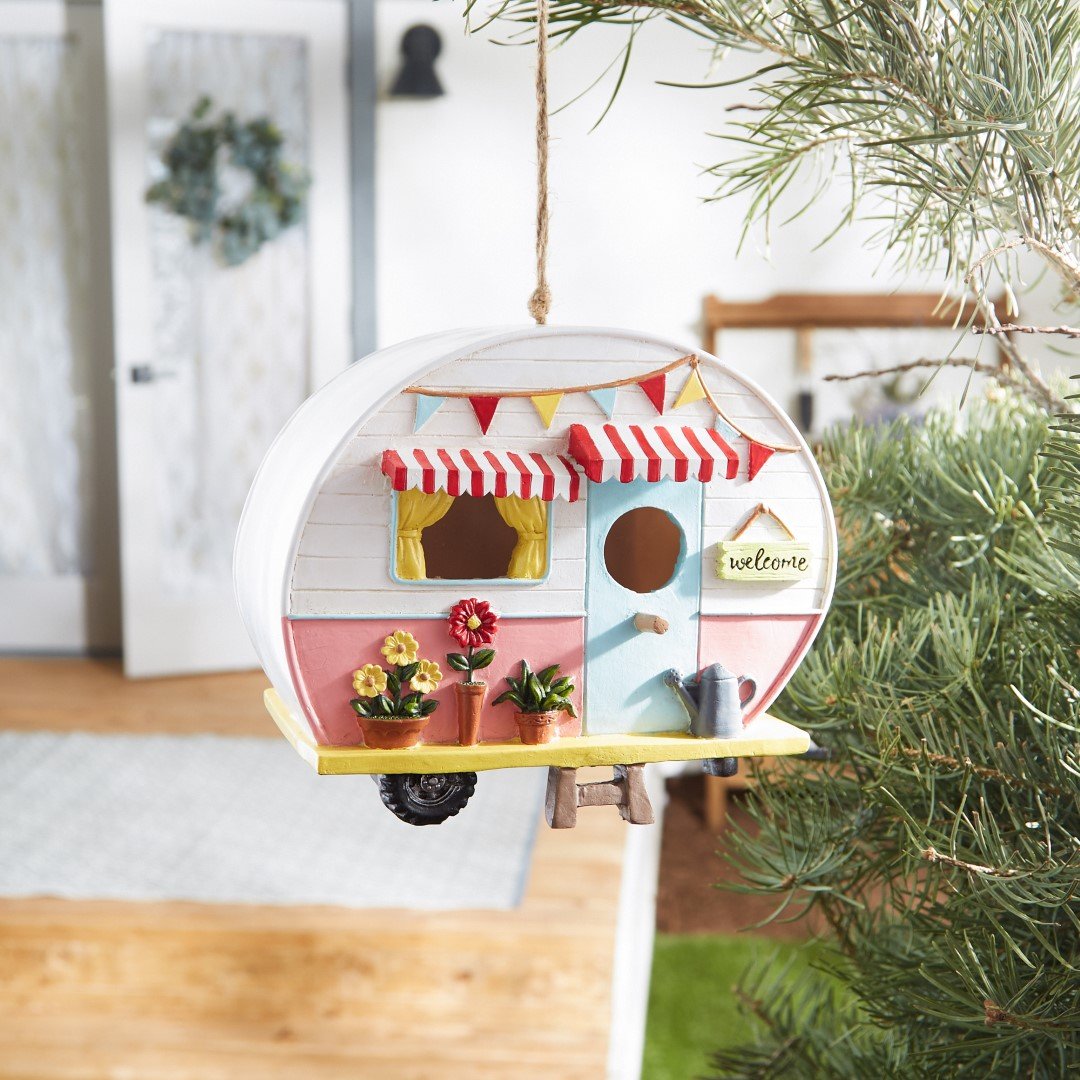 Pink And White Camper Birdhouse 