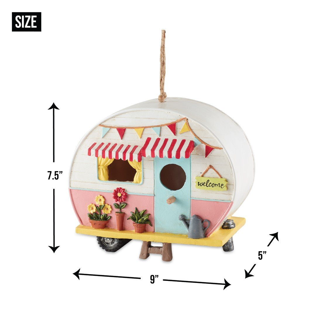 Pink And White Camper Birdhouse 