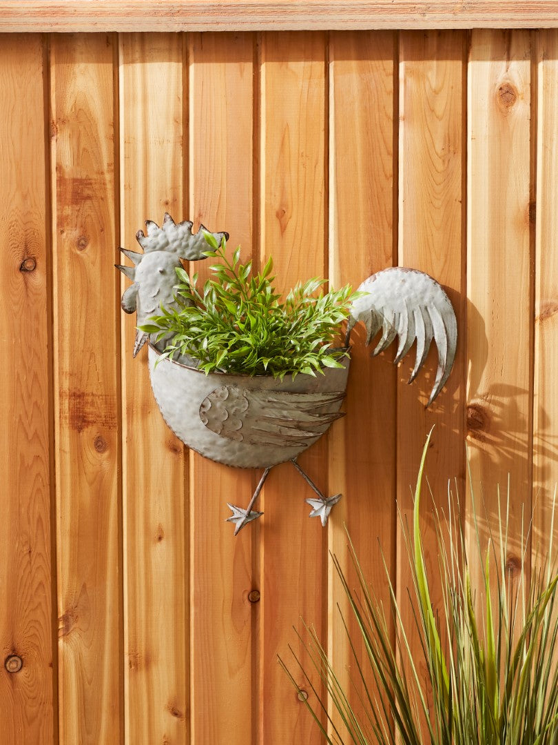 Rooster Galvanized Wall Planter