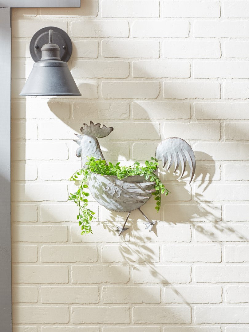 Rooster Galvanized Wall Planter