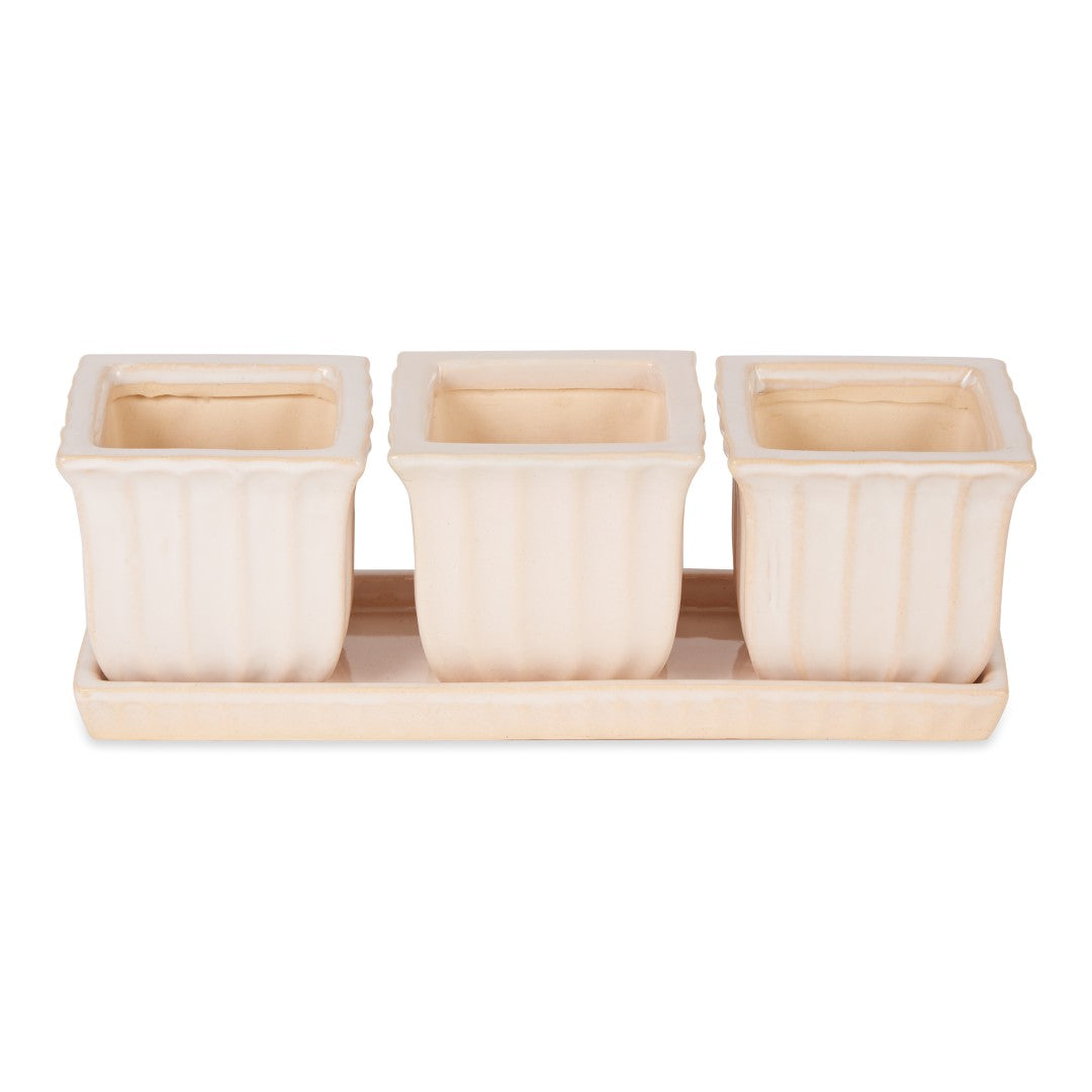 White Square Ceramic Small Planter Set Of 3