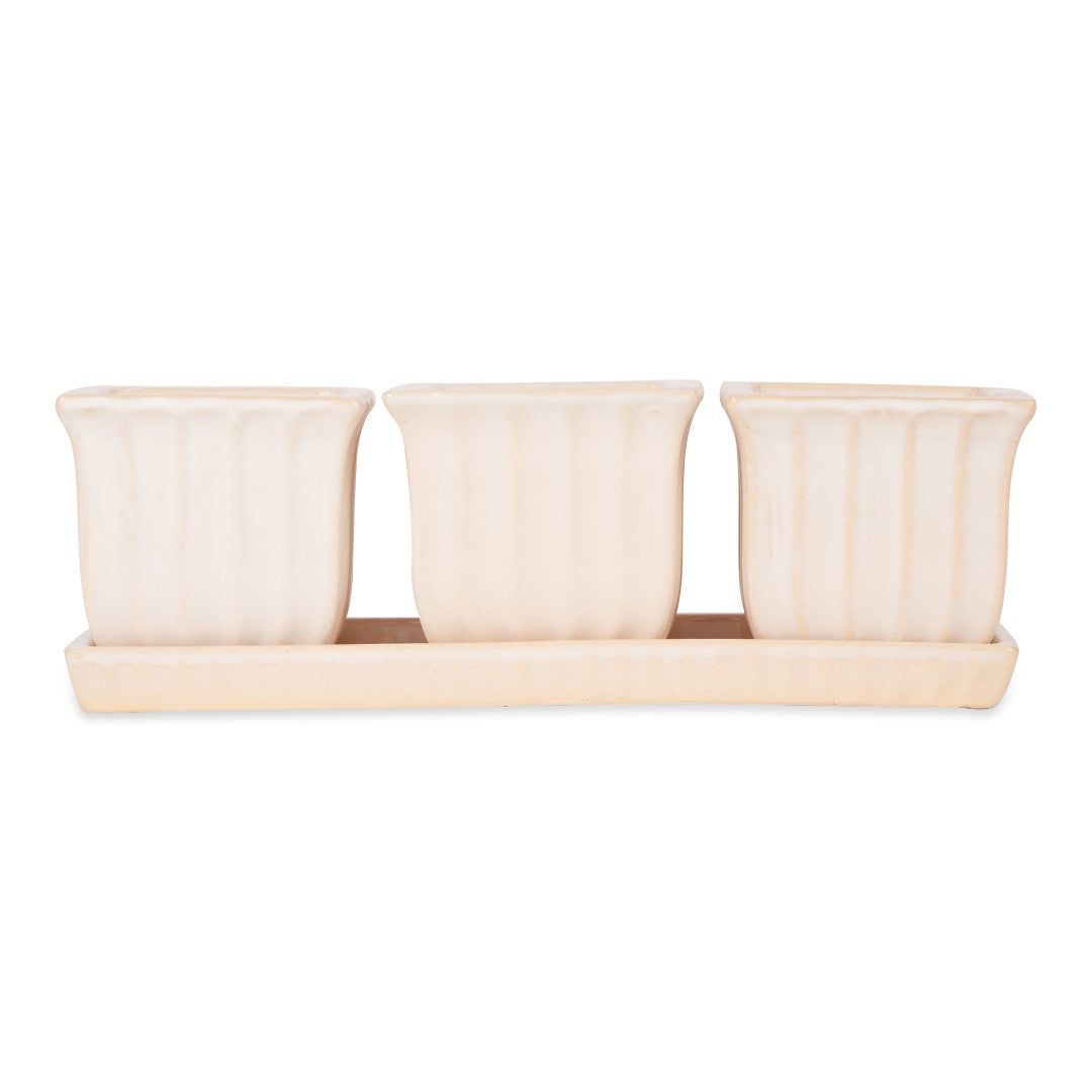 White Square Ceramic Small Planter Set Of 3