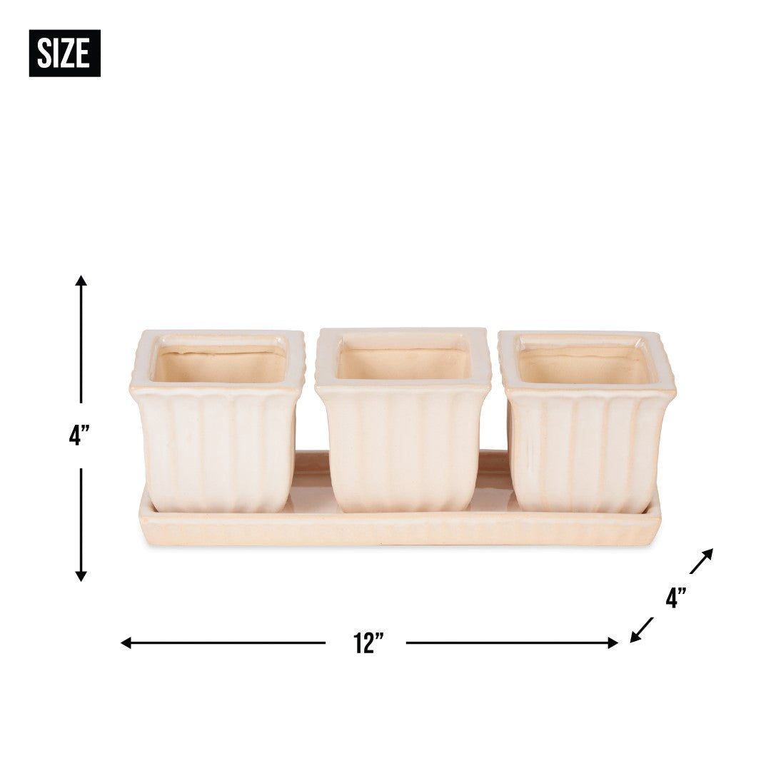 White Square Ceramic Small Planter Set Of 3