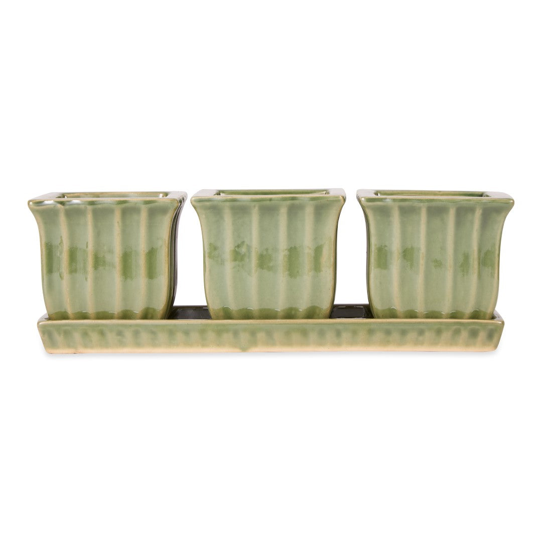 Green Square Ceramic Small Planter Set Of 3