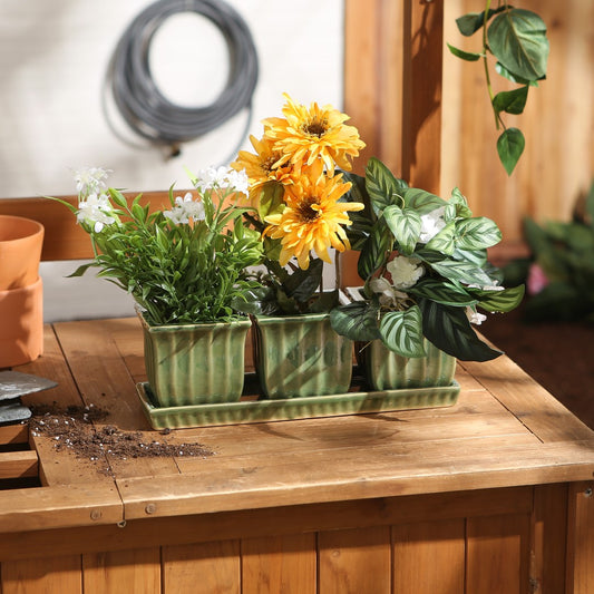 Green Square Ceramic Small Planter Set Of 3