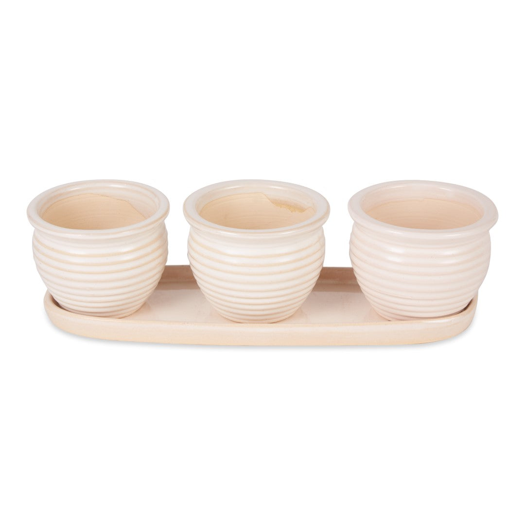 Cream Round Ceramic Small Planter Set Of 3