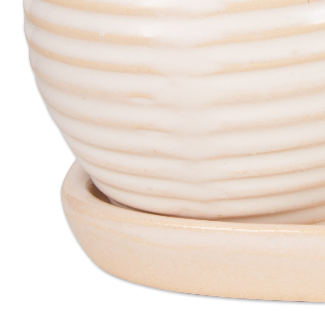 Cream Round Ceramic Small Planter Set Of 3