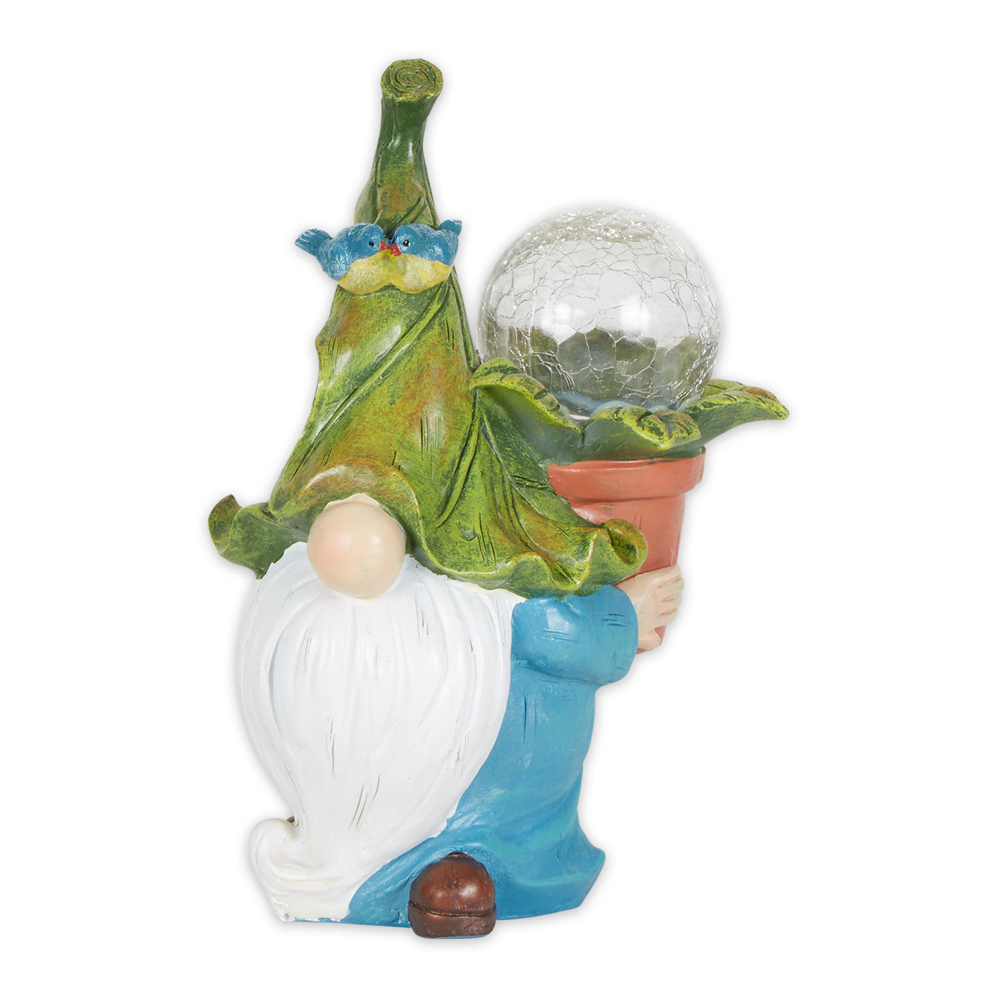 Gnome With Flower Pot Solar Statue