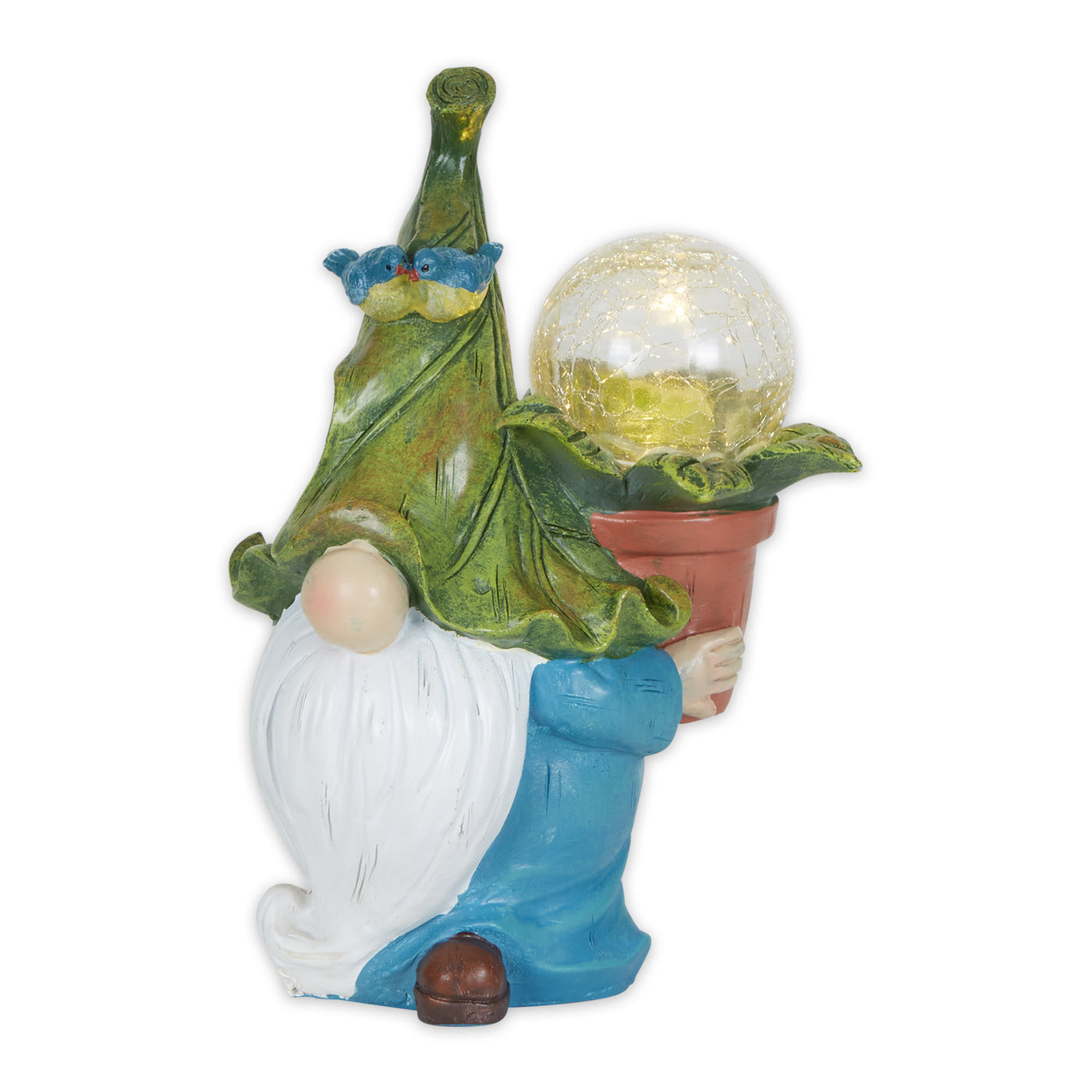 Gnome With Flower Pot Solar Statue