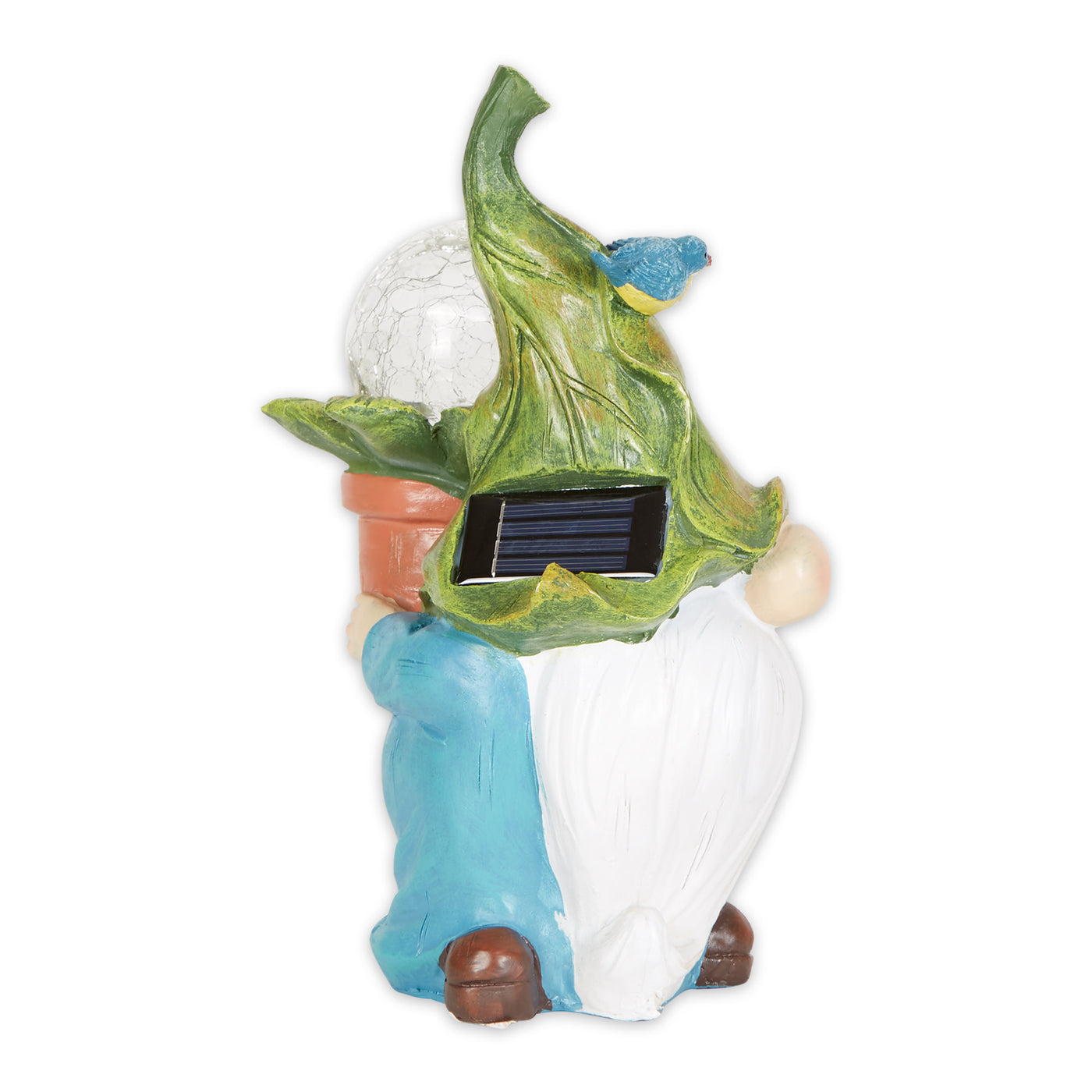 Gnome With Flower Pot Solar Statue