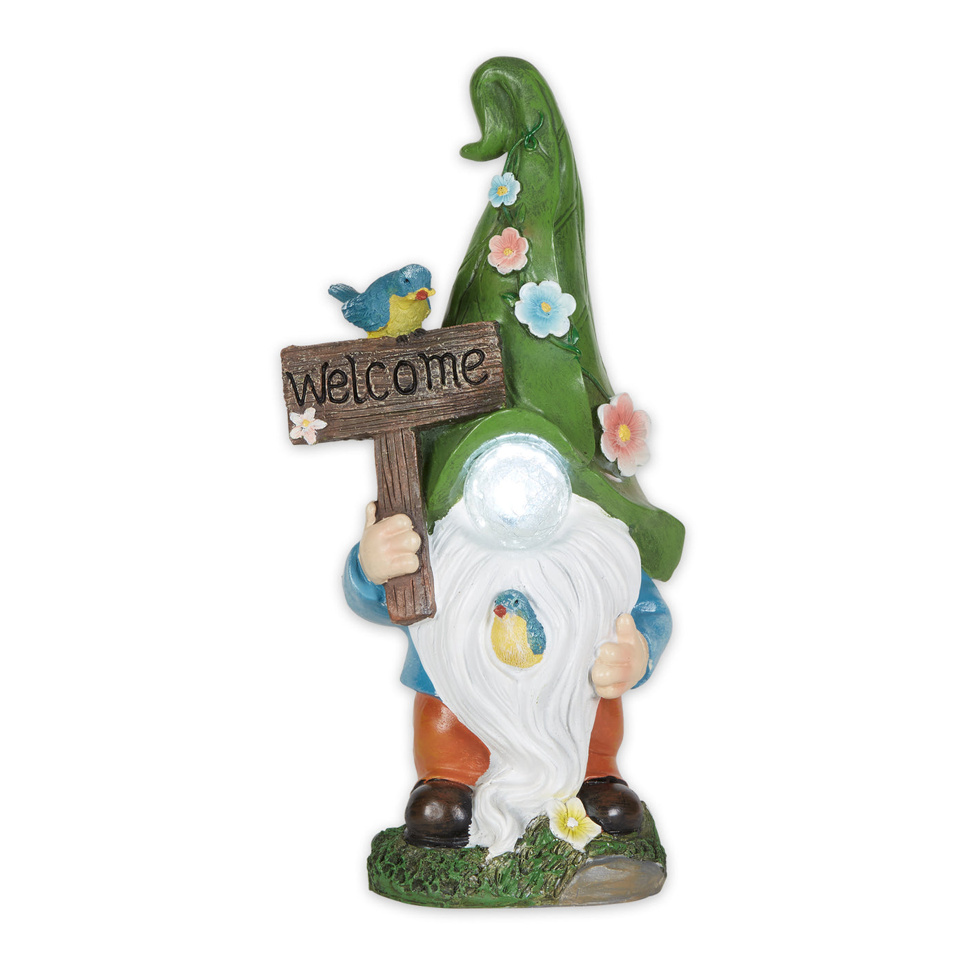 Gnome With Glowing Nose And Welcome Sign Solar Statue