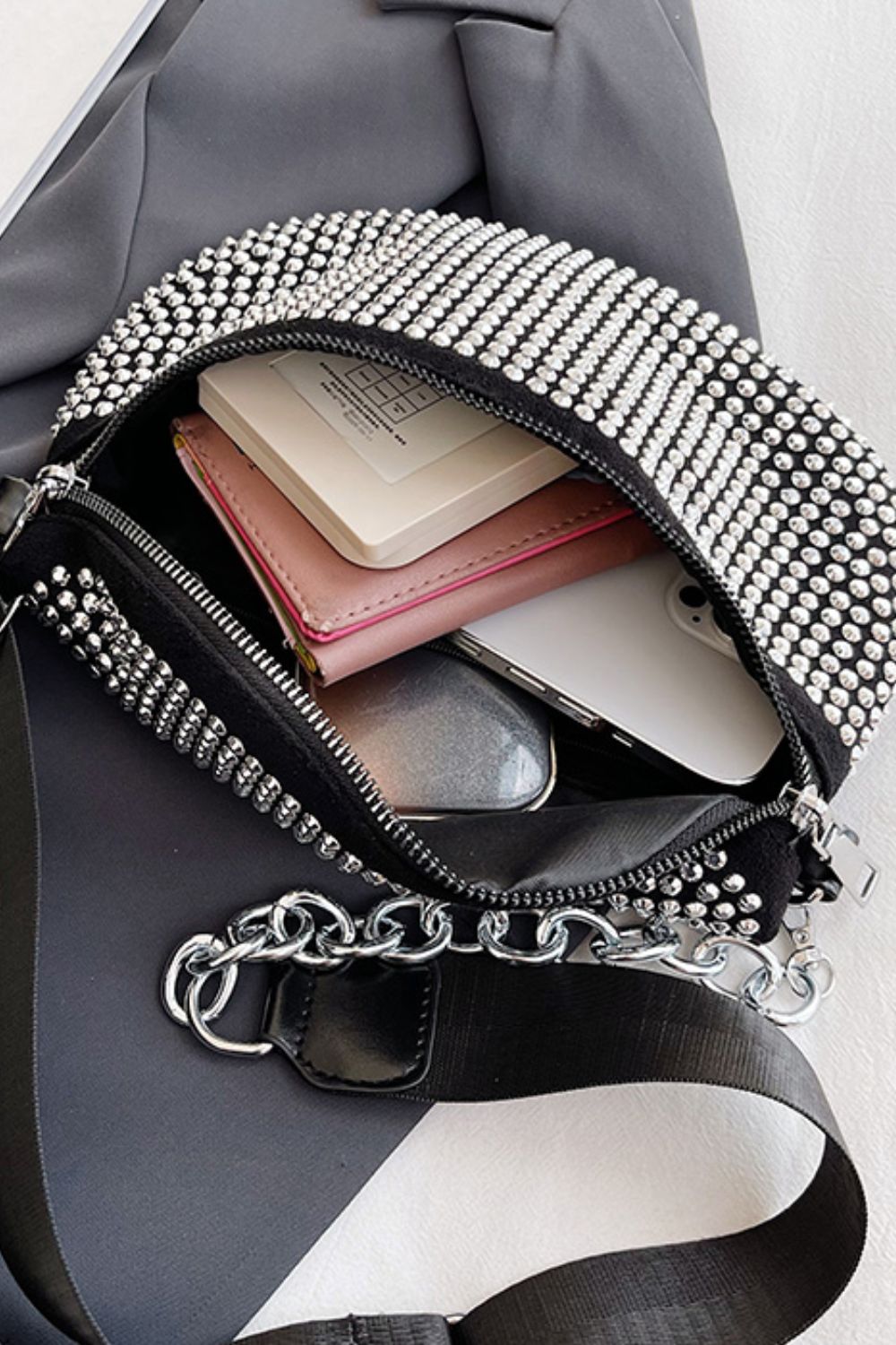 Rhinestone PU Leather Sling Bag