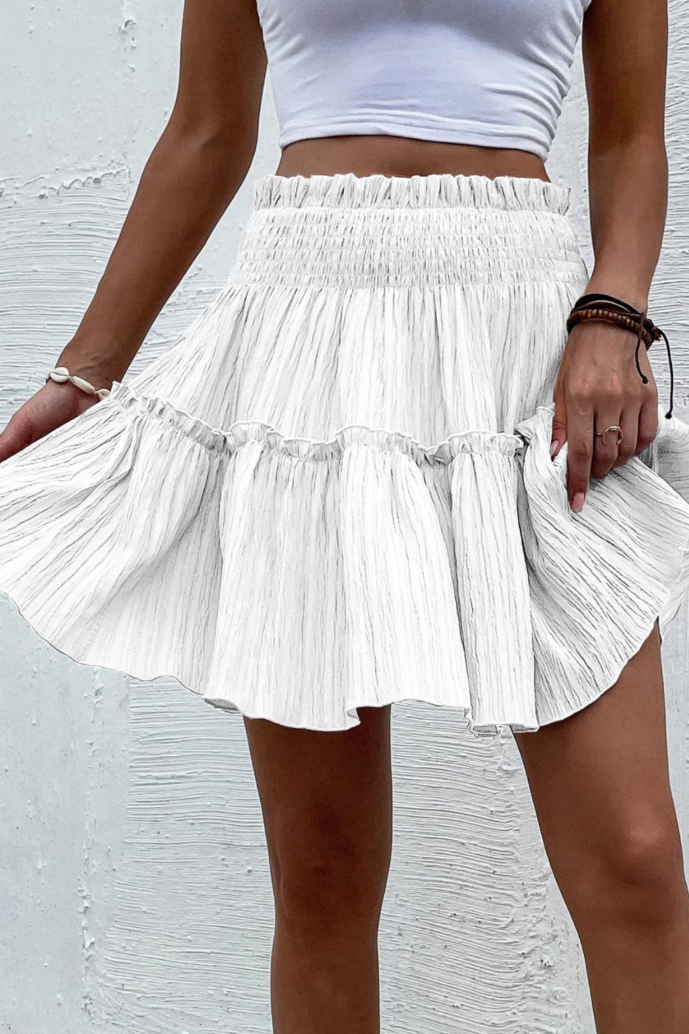 Smocked Waist Frill Trim Skirt