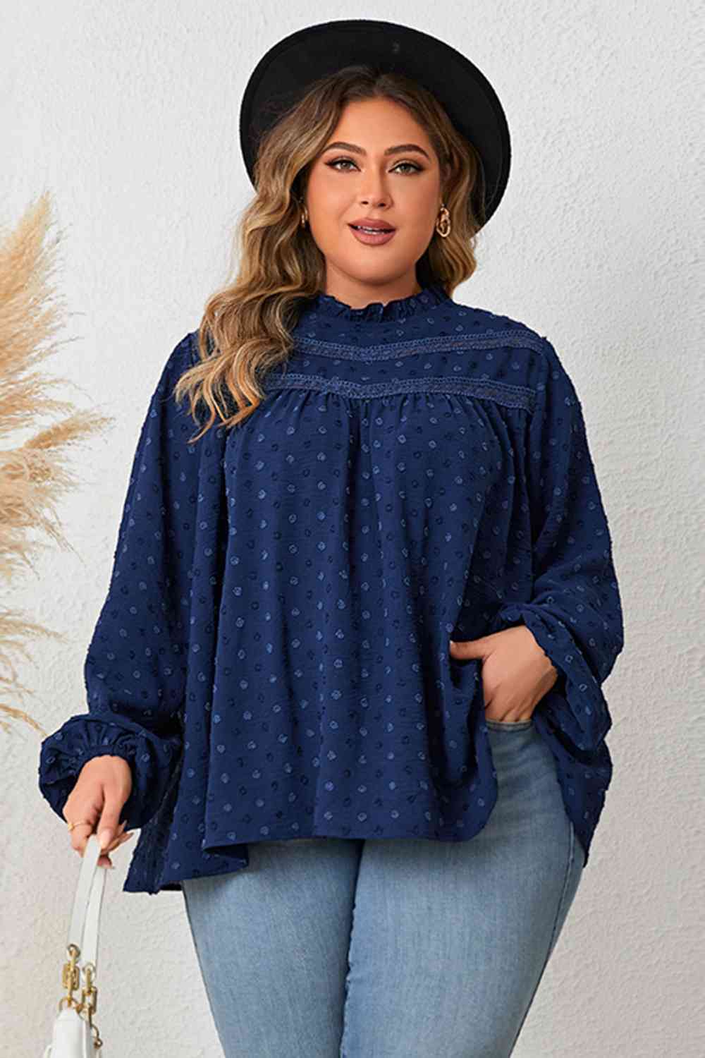 Plus Size Mock Neck Balloon Sleeve Blouse