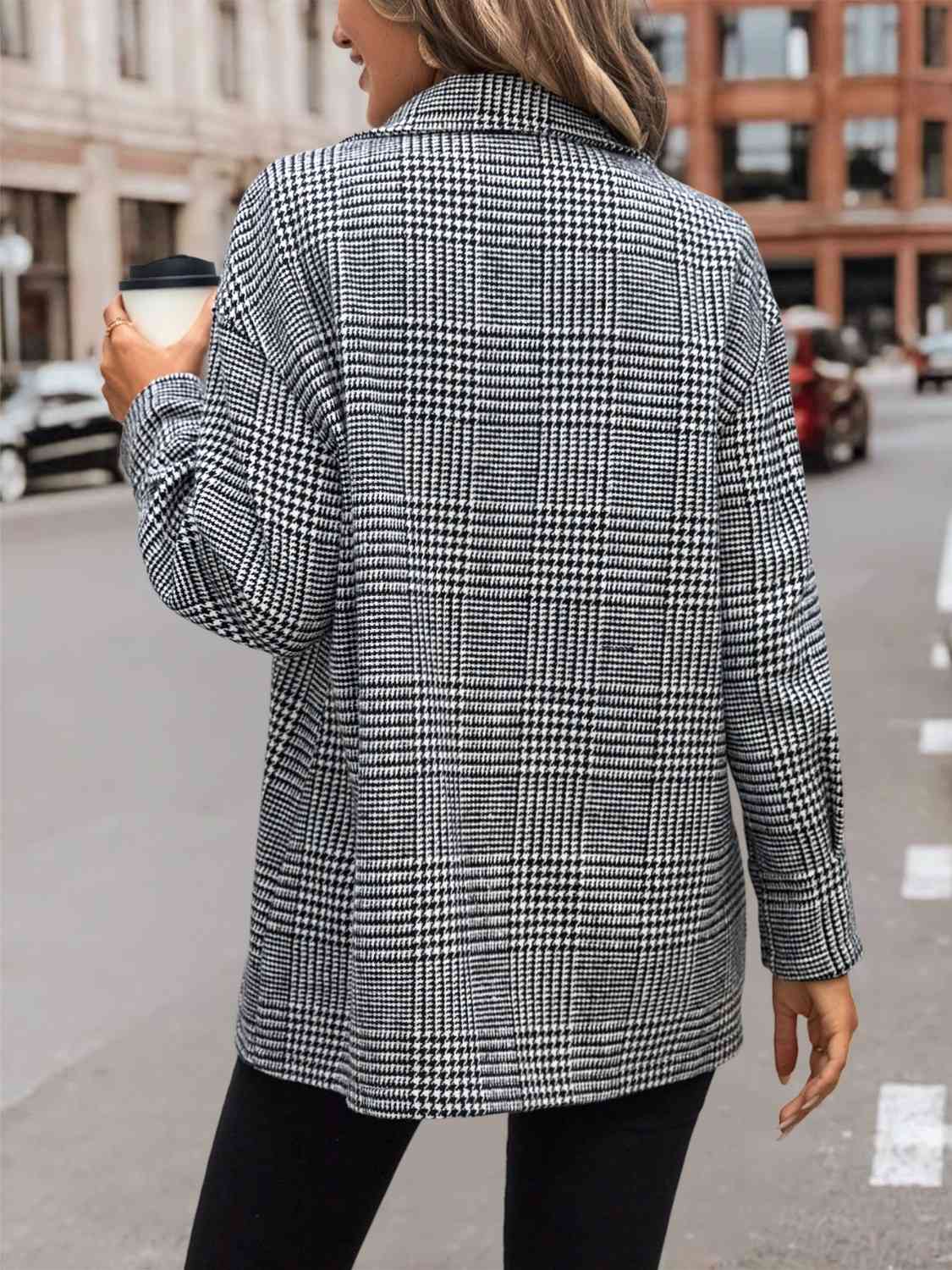 Houndstooth Drop Shoulder Collared Jacket