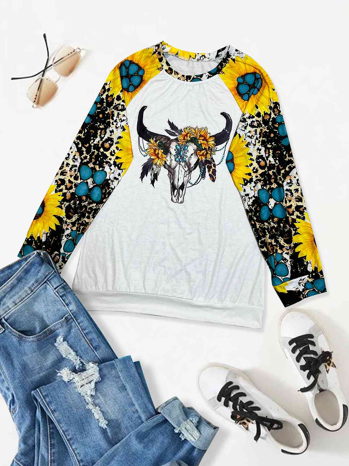 Plus Size Graphic Raglan Sleeve Sweatshirt