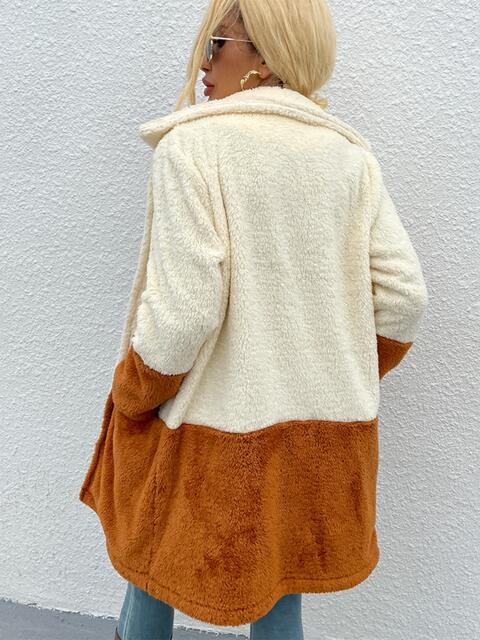 Two Tone Teddy Coat with Pockets