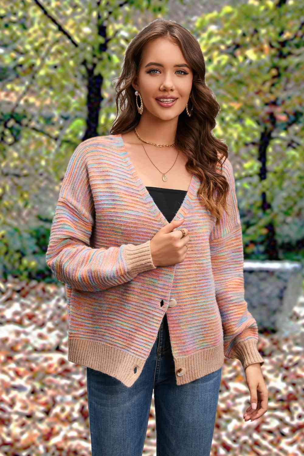 Button Front Long  Sleeve Cardigan