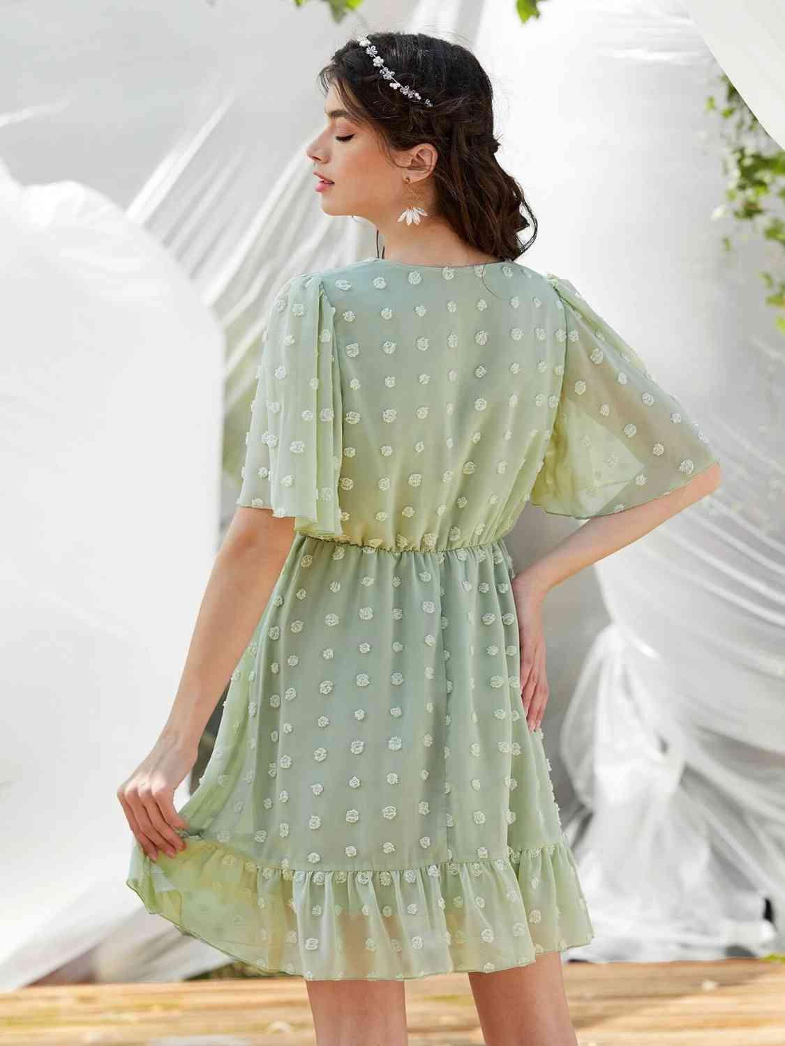 Swiss Dot Surplice Neck Dress