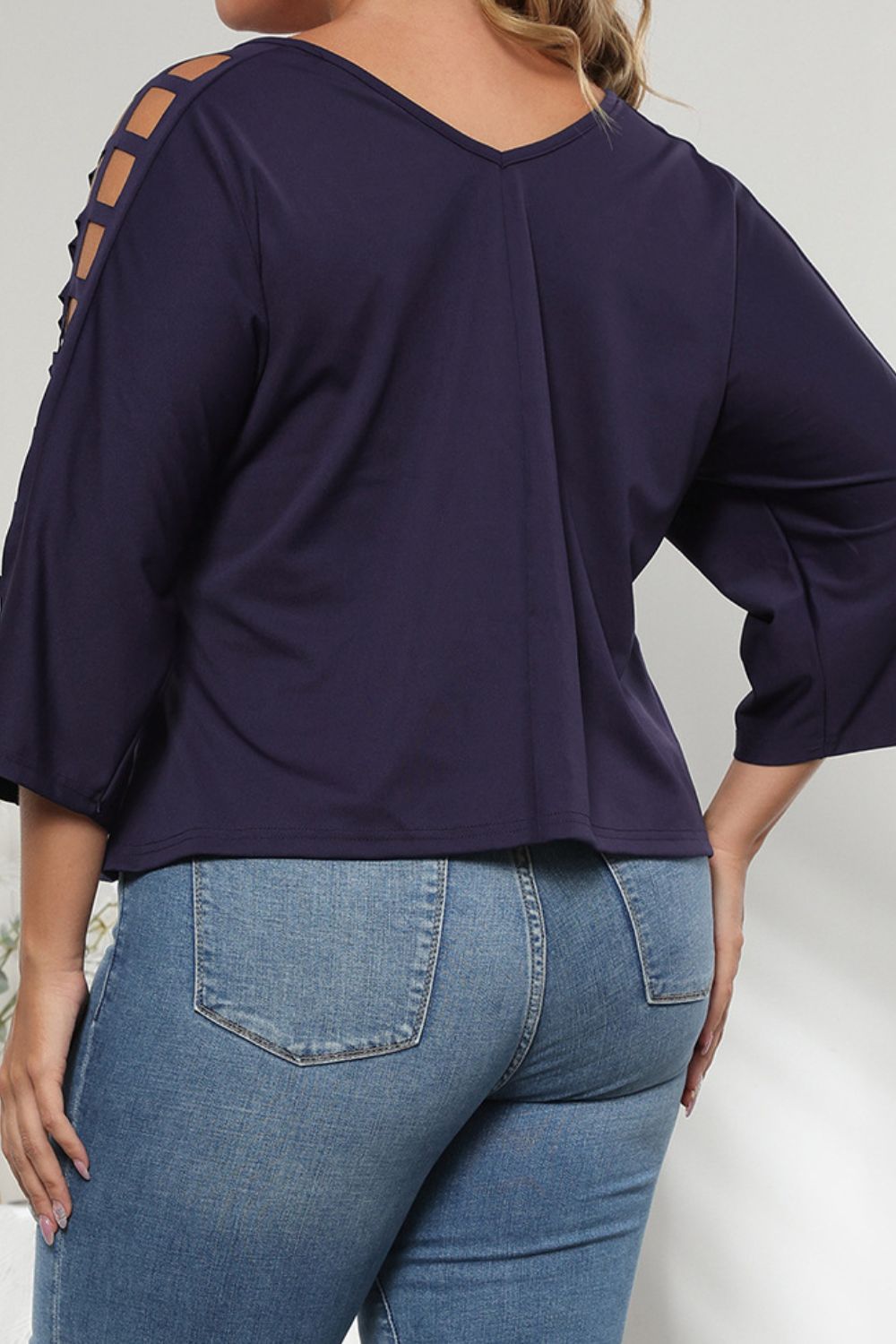 Plus Size Cutout Three-Quarter Sleeve Blouse