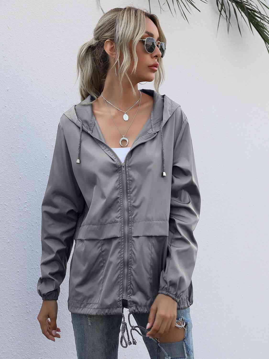 Drawstring Zip-Up Hooded Jacket