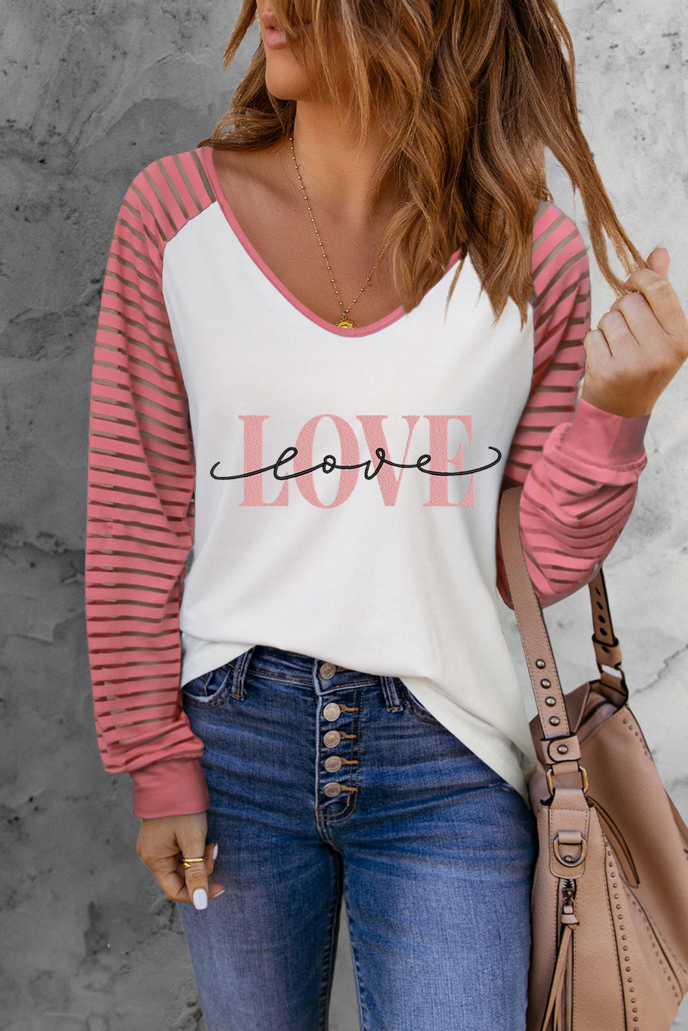 LOVE Graphic Raglan Sleeve V-Neck Tee