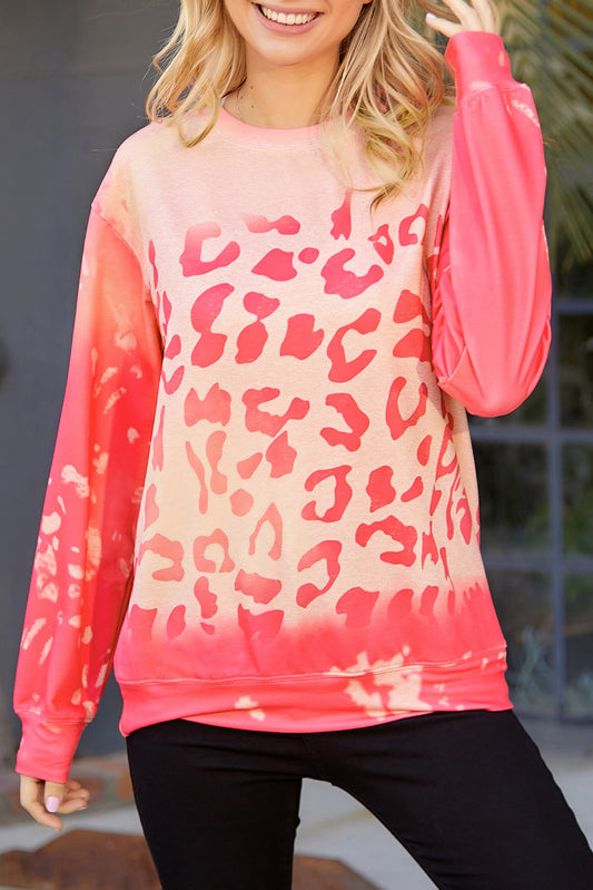 Leopard Tie-Dye Crewneck Drop Shoulder Sweatshirt